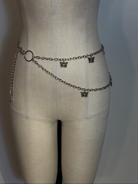Silver Butterfly Charm Chain Waist Belt